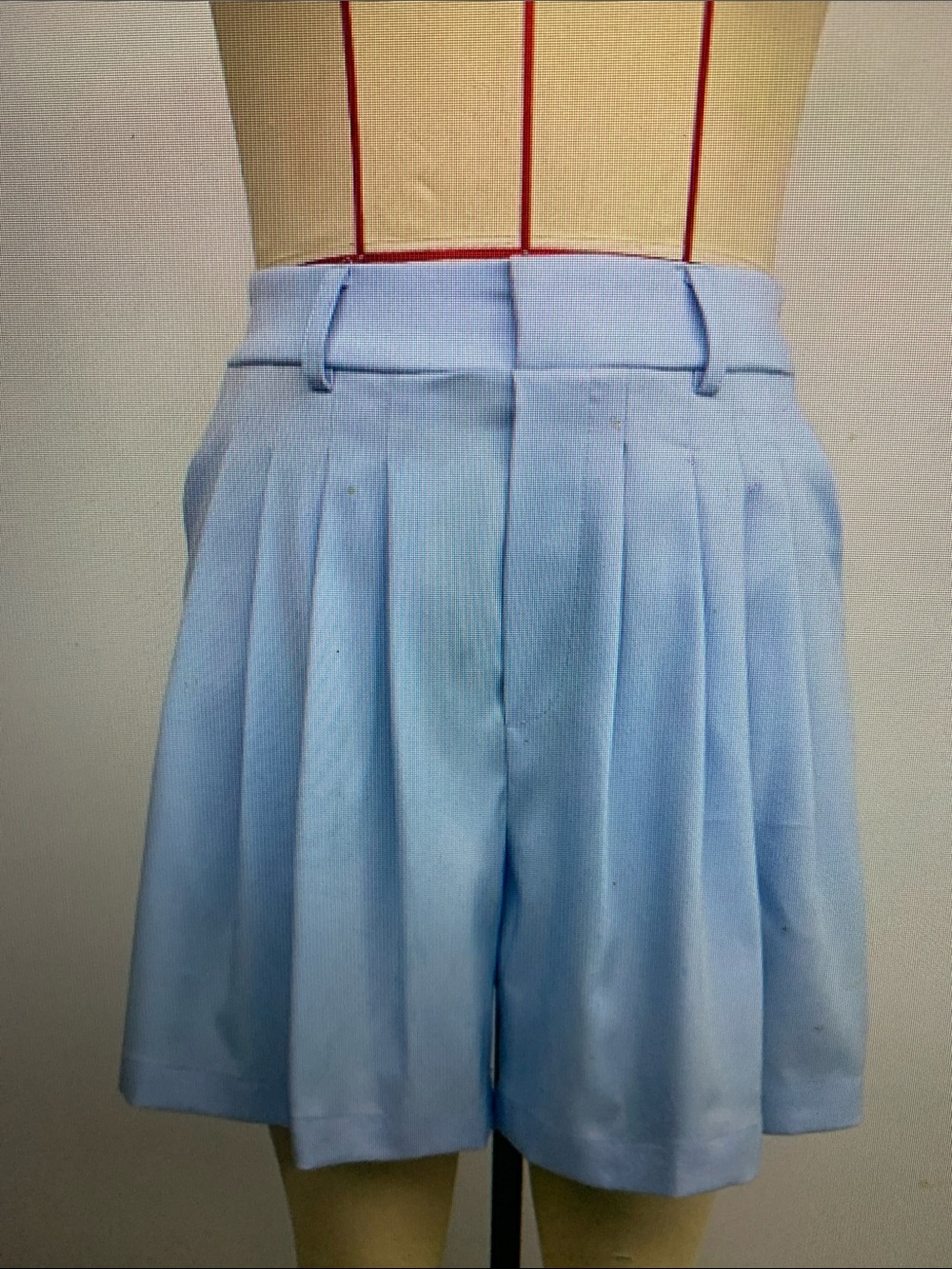 Light Blue Pleated Women's Shorts